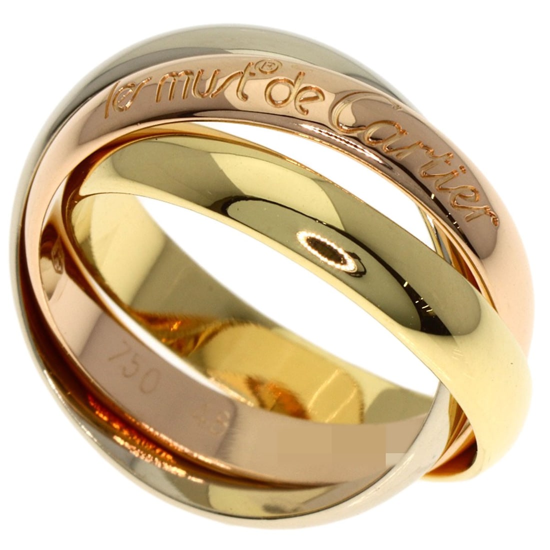 CARTIER Trinity #48 18K Yellow & Pink Gold Ring: CARTIER Trinity #48 18K Yellow & Pink Gold Ring The CARTIER Trinity #48 ring is a stunning example of French elegance, boasting 18K yellow and pink gold that shimmers in harmony. This exquisite piece