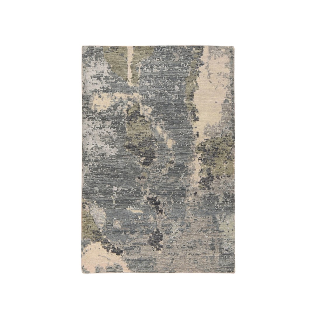 Nevada Gray, 4'x6', 100% Wool, Hand-Knotted Oriental Rug with Galaxy Design: Nevada Gray, 4'x6', 100% Wool, Hand-Knotted Oriental Rug with Galaxy Design Experience the timeless beauty of India's ancient craftsmanship with this stunning 4'x6' hand-knotted wool rug, boasting an