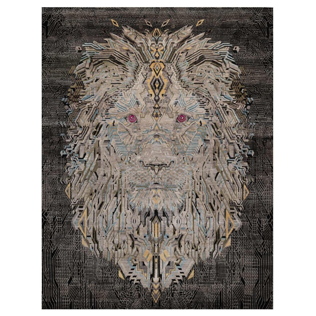 Rug 9'2"x12' Black The Maharaja Lion Novelty Wool & Silk Hand Knotted: Rug 9'2"x12' Black The Maharaja Lion Novelty Wool & Silk Hand Knotted Experience the rich heritage of India with this stunning 9'2"x12' black hand-knotted rug, expertly woven from wool and silk to