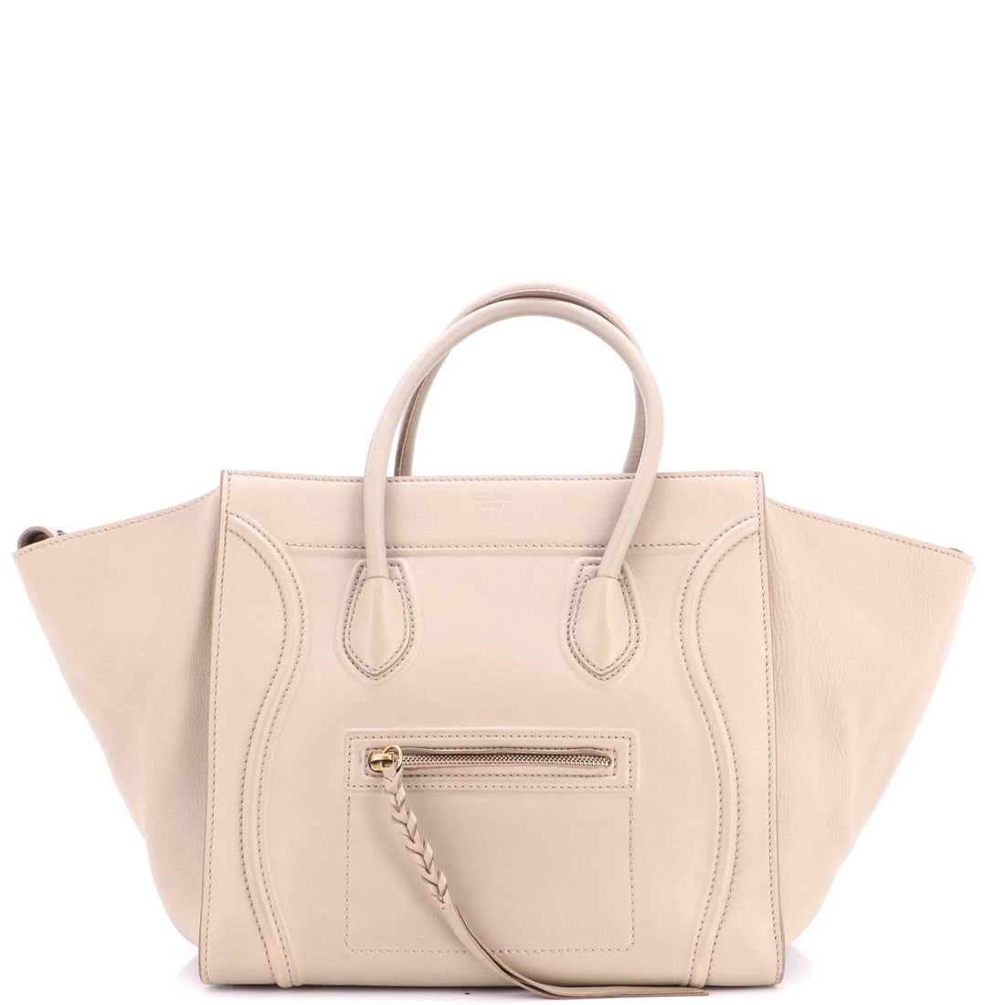 Celine Phantom Large Grainy Leather Bag: Celine Phantom Large Grainy Leather Bag The Celine Phantom Large Grainy Leather Bag is a true vintage find, boasting a unique canvas-coated exterior with heavy creases and scuffs that add to its
