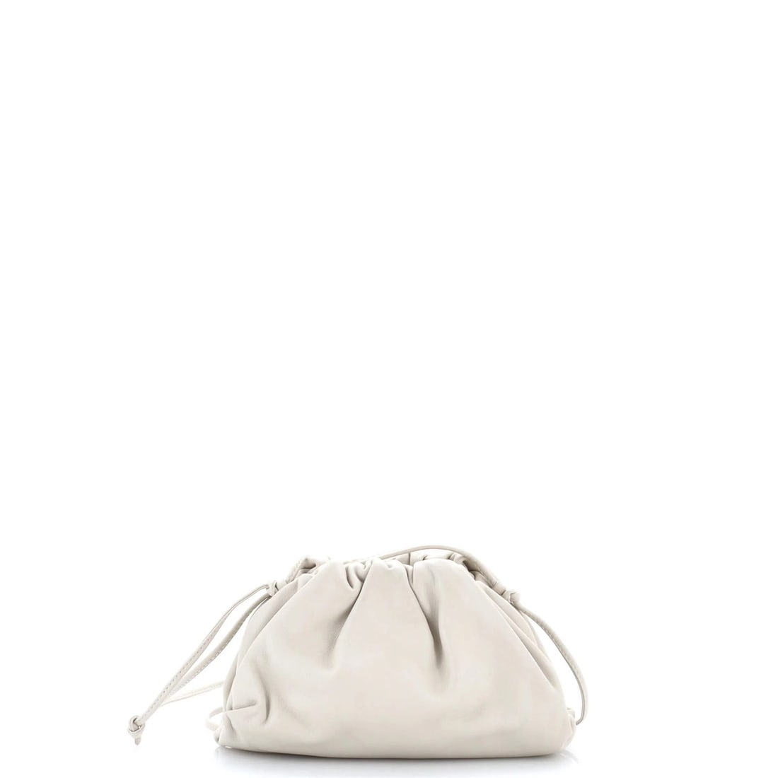 Mini Bottega Veneta Leather Pouch: Mini Bottega Veneta Leather Pouch A miniature masterpiece from Bottega Veneta, this sleek leather pouch is the epitome of understated elegance. With its neutral exterior and rich gold hardware, it