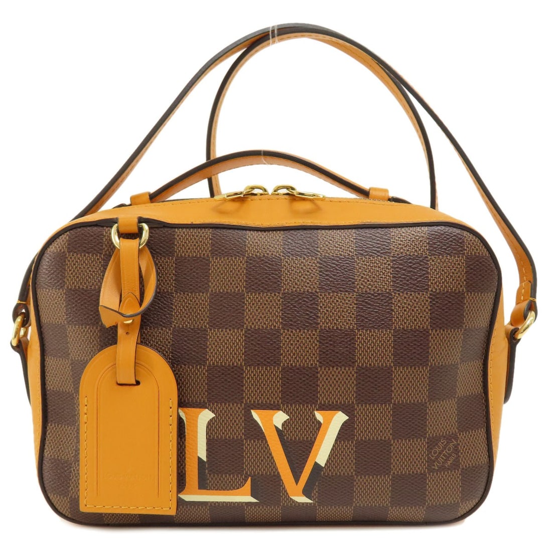 Louis Vuitton Santa Monica Saffron Damier Ebene Shoulder Bag: Louis Vuitton Santa Monica Saffron Damier Ebene Shoulder Bag Experience the timeless elegance of Louis Vuitton with this stunning Santa Monica Saffron Damier Ebene shoulder bag, crafted from