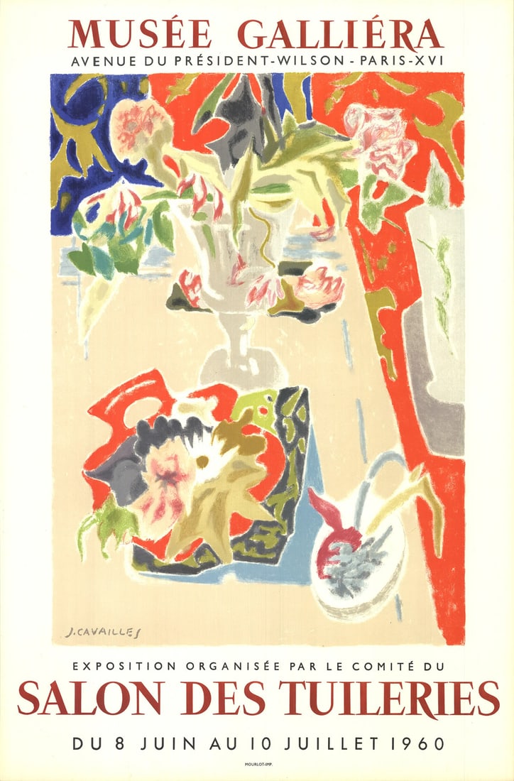 Contemporary JULES CAVAILLES Musee Galliera 30" x 19.5" Lithograph 1960: Contemporary JULES CAVAILLES Musee Galliera 30" x 19.5" Lithograph 1960 A stunning 1960 lithograph by French artist Jules Cavailles, "Musee Galliera" is a rare and captivating still life piece that
