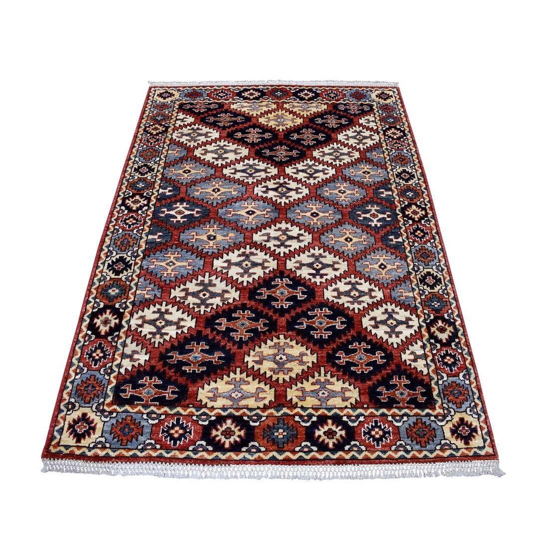 Rug 4'x6' Red Hand Made Afghan Ersari All Over Design Pure Wool Oriental: Rug 4'x6' Red Hand Made Afghan Ersari All Over Design Pure Wool Oriental Experience the rich beauty of traditional Afghan craftsmanship with this stunning 4'x6' hand-knotted pure wool rug, adorned