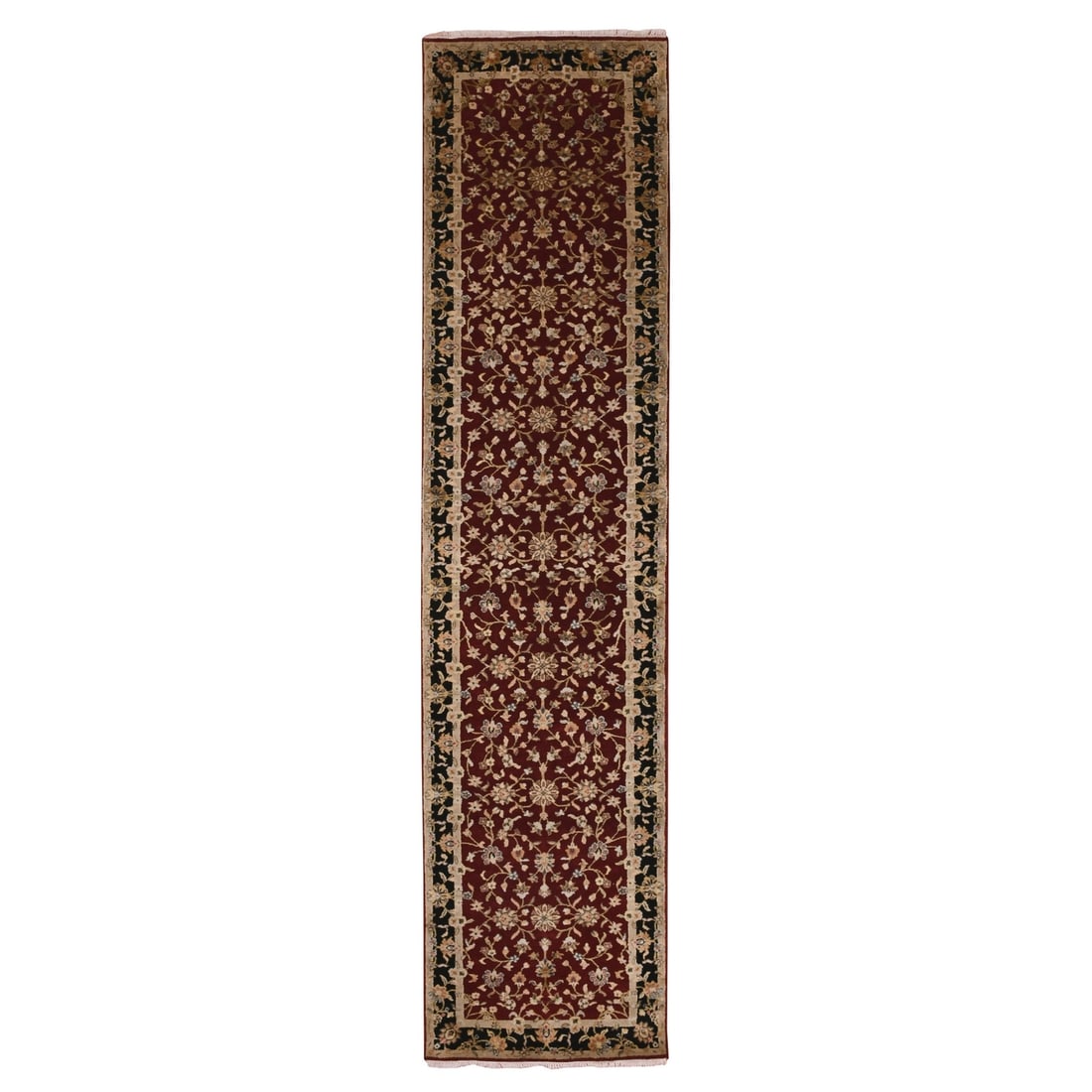 Barn Red Hand-Knotted Rajasthan Design Silk & Wool Runner Rug (2'9"x12'3"): Barn Red Hand-Knotted Rajasthan Design Silk & Wool Runner Rug (2'9"x12'3") Experience the rich heritage of India with this stunning Barn Red Hand-Knotted Rajasthan Design Silk & Wool Runner Rug, exper