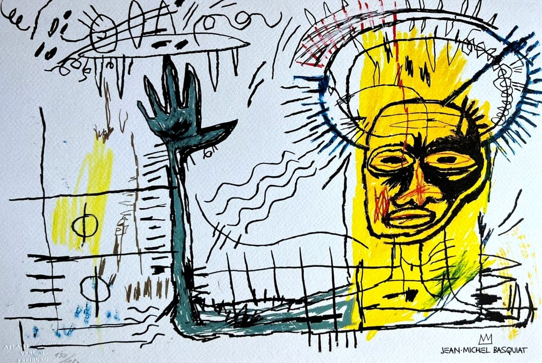 Numbered Jean M Basquiat Lithograph "Santo": Numbered Jean M Basquiat Lithograph "Santo" A rare opportunity to own a piece of art history, this 1987 numbered lithograph by Jean-Michel Basquiat is a true masterpiece. Printed in limited edition