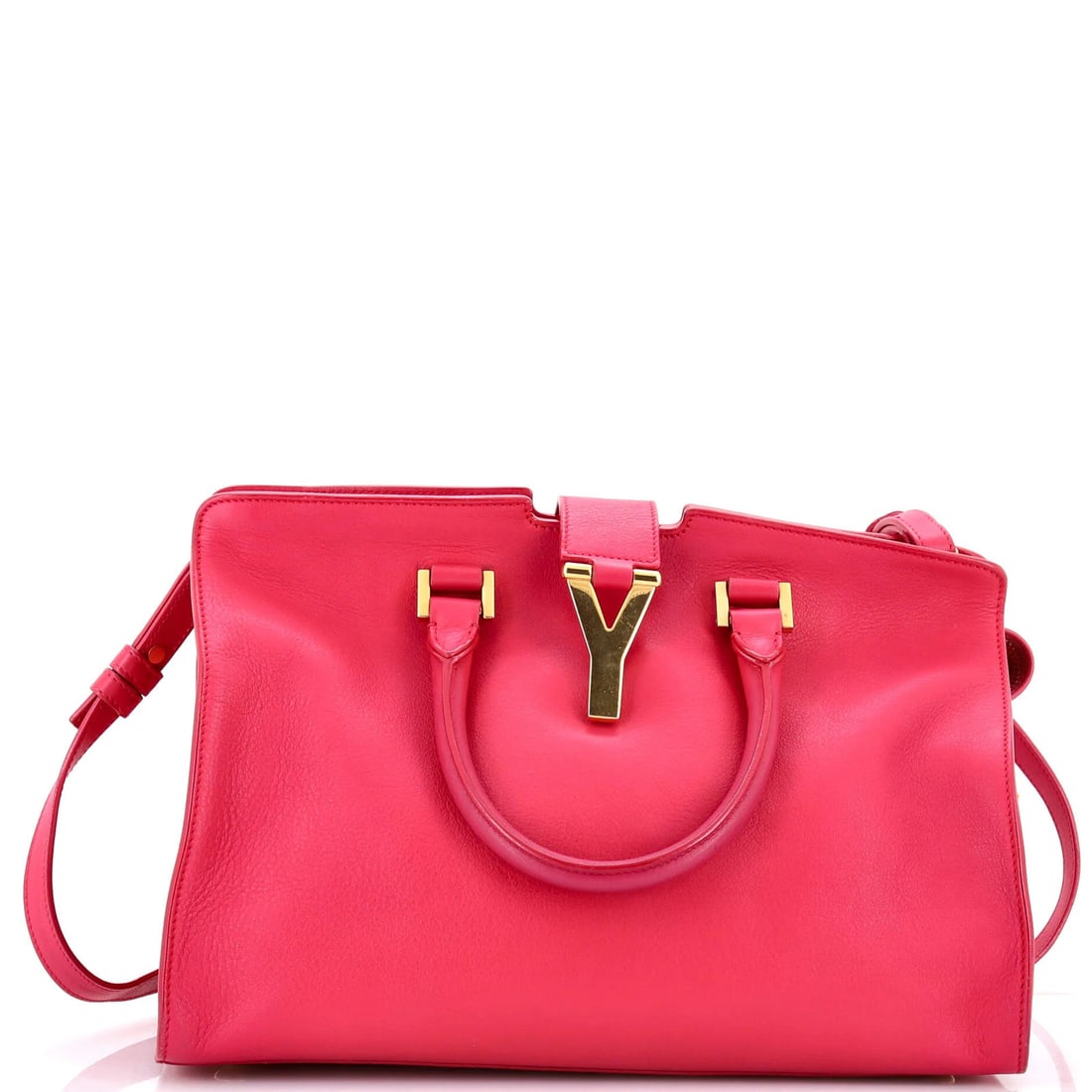Small Saint Laurent Classic Y Cabas Leather: Small Saint Laurent Classic Y Cabas Leather A rare opportunity to own a piece of luxury, the Saint Laurent Classic Y Cabas Leather small satchel boasts sleek pink leather exterior and soft suede