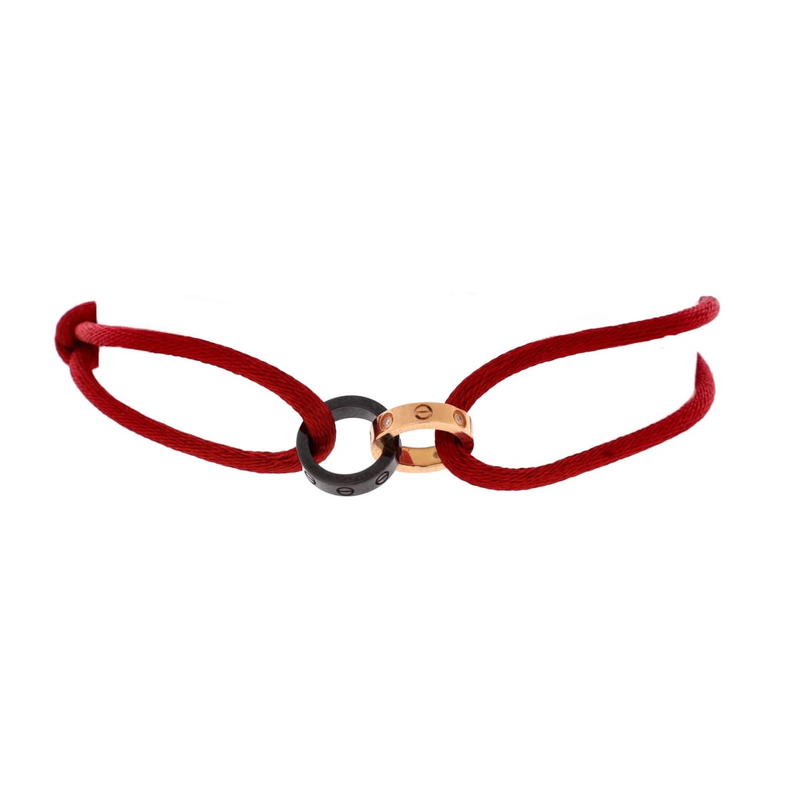 Cartier Charity Love 4 Diamonds Double Rings on 18k Silk Cord Bracelet: Cartier Charity Love 4 Diamonds Double Rings on 18k Silk Cord Bracelet Elevate your style with the iconic Cartier Charity Love 4 Diamonds Double Rings on 18k Silk Cord Bracelet, where sleek