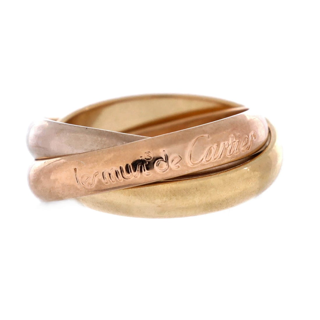 Cartier Les Must de Trinity Ring 18K Tricolor Gold: Cartier Les Must de Trinity Ring 18K Tricolor Gold The Cartier Les Must de Trinity Ring is a stunning 18K tricolor gold masterpiece, boasting a unique blend of rose, white, and yellow gold hues that