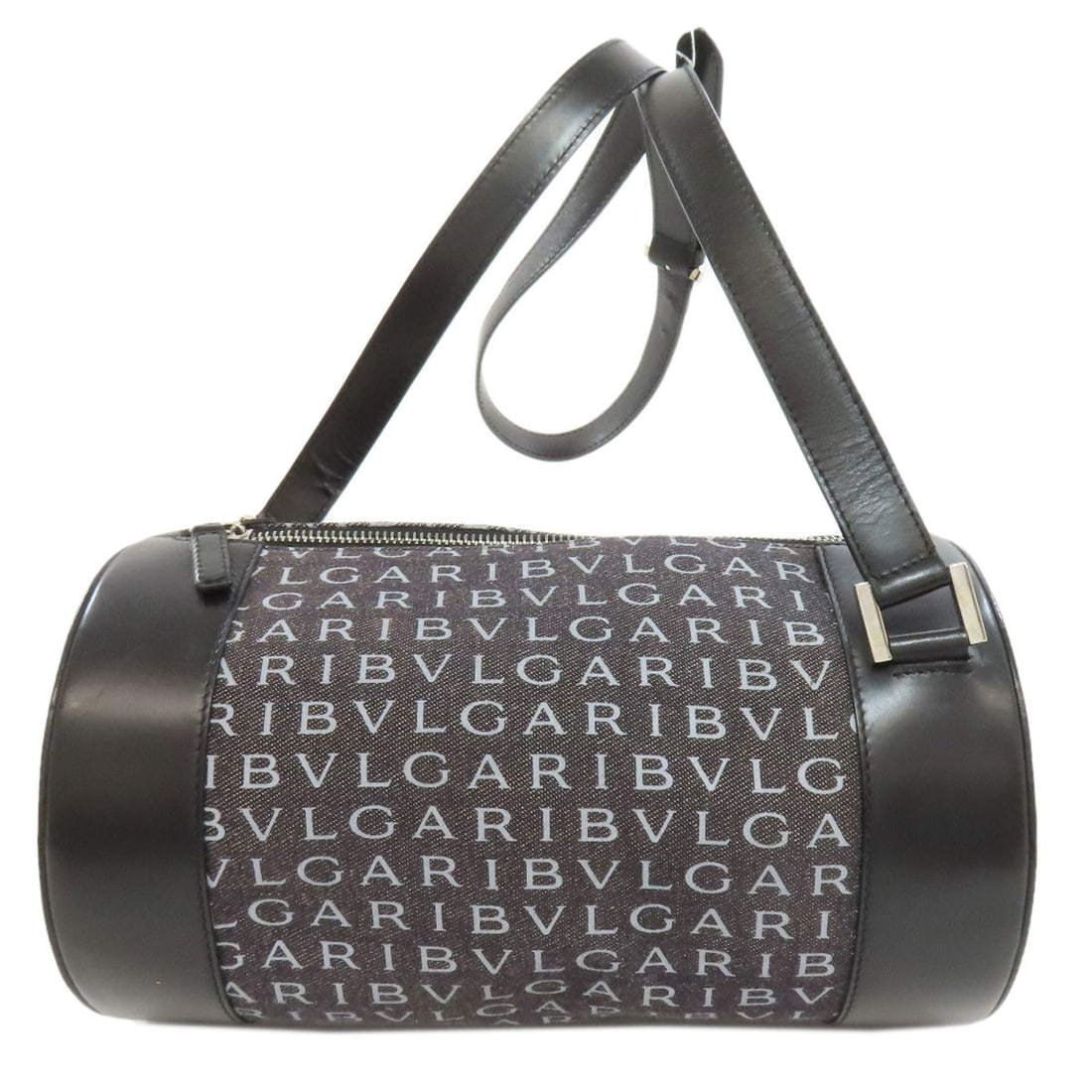 BVLGARI Canvas Shoulder Bag with Logo: BVLGARI Canvas Shoulder Bag with Logo Elevate your everyday style with the sophisticated BVLGARI Canvas Shoulder Bag, crafted from high-quality Italian canvas in a timeless gray hue. The iconic logo