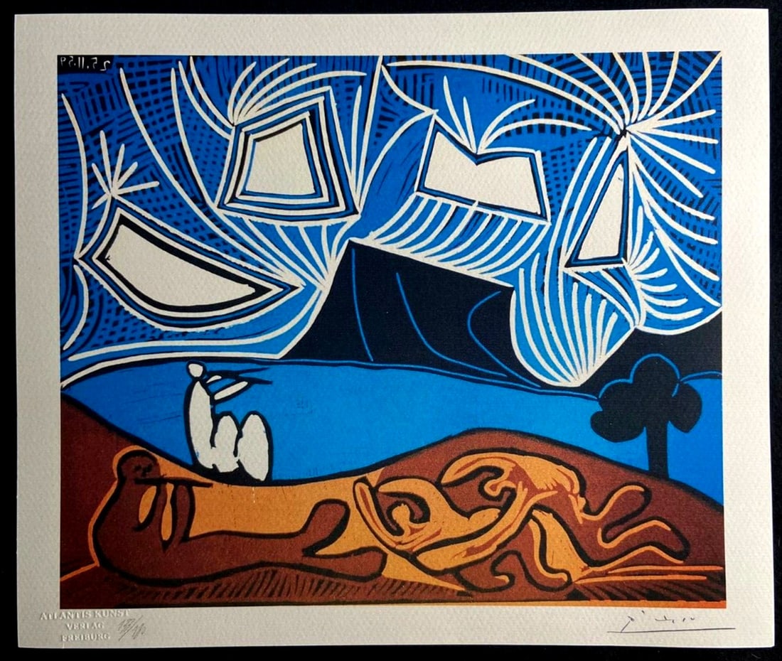 Lithograph Pablo Picasso: Lithograph Pablo Picasso A rare and vibrant lithograph by the legendary Pablo Picasso, "The Two Musicians" is a stunning full sheet chromolithograph printed in 1978. This unique piece was published in