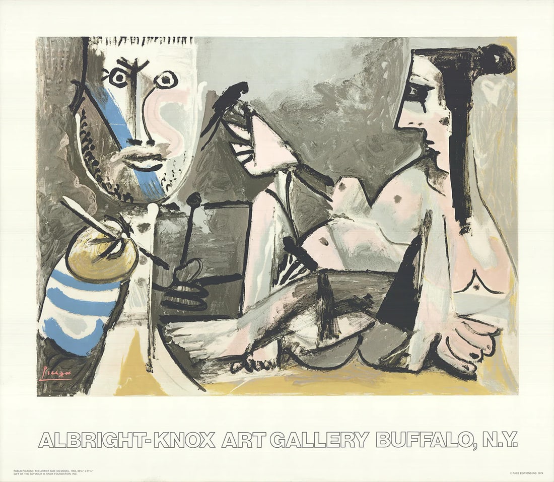 Cubism PABLO PICASSO The Artist and His Model 30" x 34.5" Serigraph 1974: Cubism PABLO PICASSO The Artist and His Model 30" x 34.5" Serigraph 1974 Own a piece of art history with Pablo Picasso's vibrant serigraph, "The Artist and His Model", created in 1974. This stunning