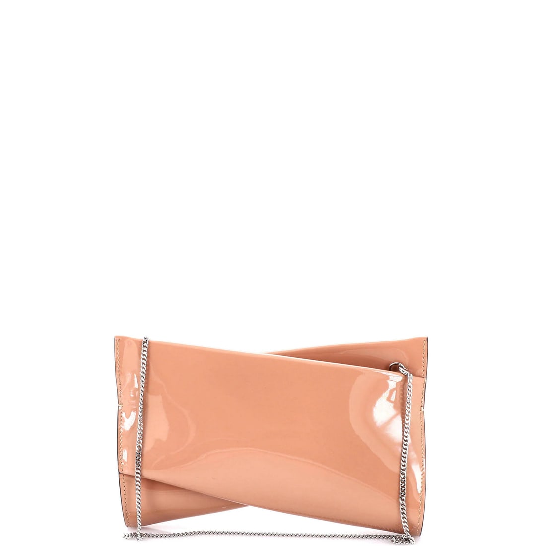 Christian Louboutin Loubitwist Clutch on Patent Chain in Small: Christian Louboutin Loubitwist Clutch on Patent Chain in Small Elevate your evening look with the iconic Christian Louboutin Loubitwist Clutch, adorned in patent leather and secured by a delicate