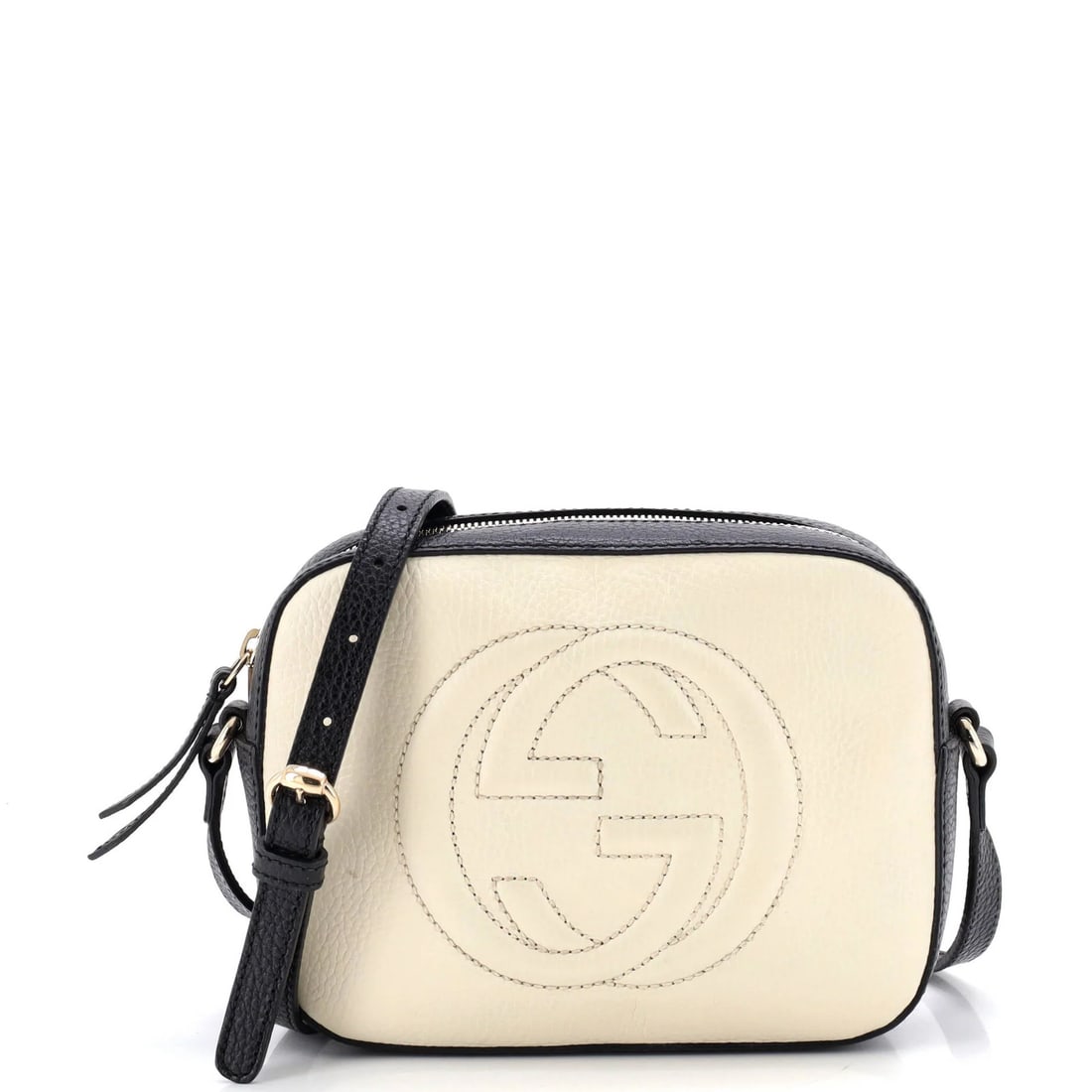 Gucci Soho Disco Small Leather Crossbody Bag: Gucci Soho Disco Small Leather Crossbody Bag Elevate your evening style with the iconic Gucci Soho Disco Small Leather Crossbody Bag, boasting sleek white leather and neutral canvas interior. The