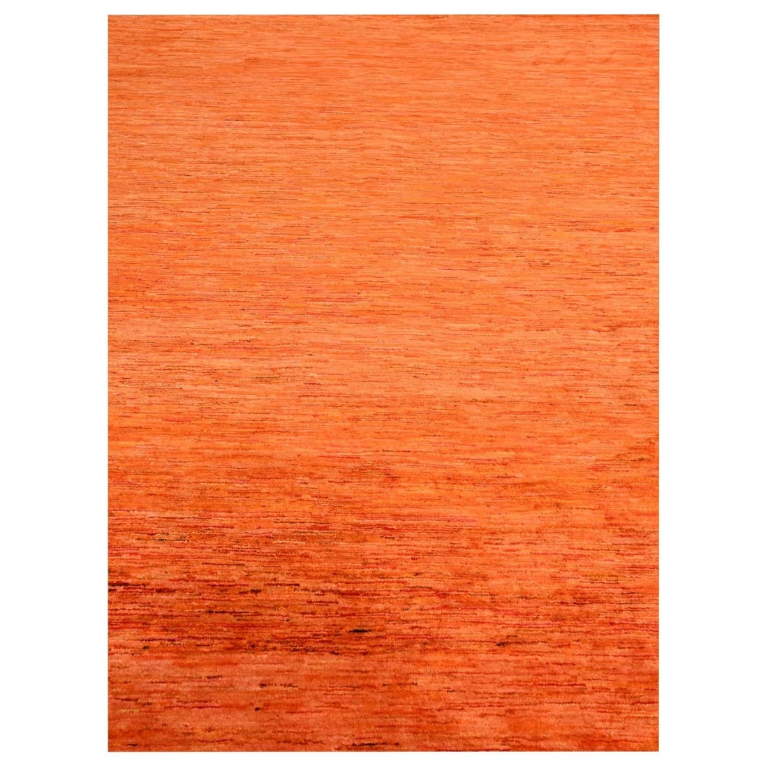 Rug 9'x12' Vivid Orange Hand Knotted Plain Solid Design Pure Sari Silk: Rug 9'x12' Vivid Orange Hand Knotted Plain Solid Design Pure Sari Silk Experience the vibrant beauty of India with this stunning 9'x12' hand-knotted rug, crafted from pure sari silk and boasting a