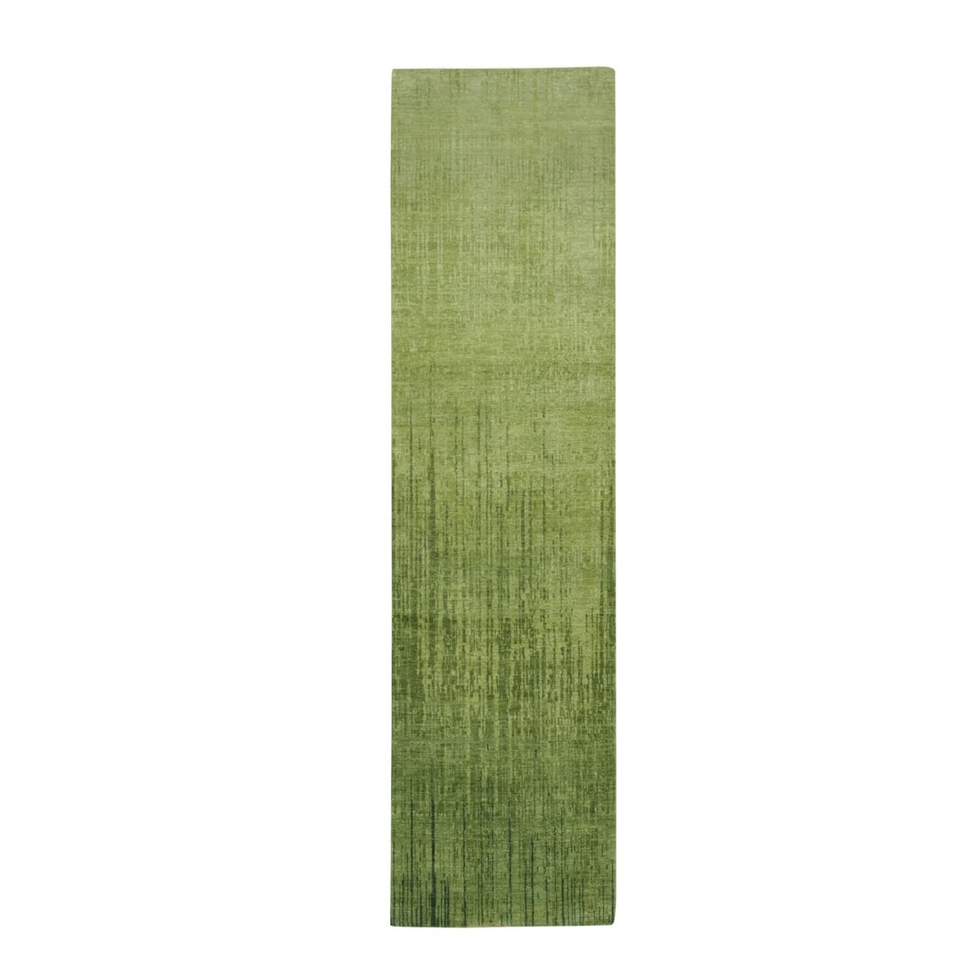 Soft Wool Green Ombre Vertical Rug, 2'7"x10'3", Hand-Knotted: Soft Wool Green Ombre Vertical Rug, 2'7"x10'3", Hand-Knotted Experience the timeless elegance of India's rich heritage with this stunning Soft Wool Green Ombre Vertical Rug, hand-knotted to perfection