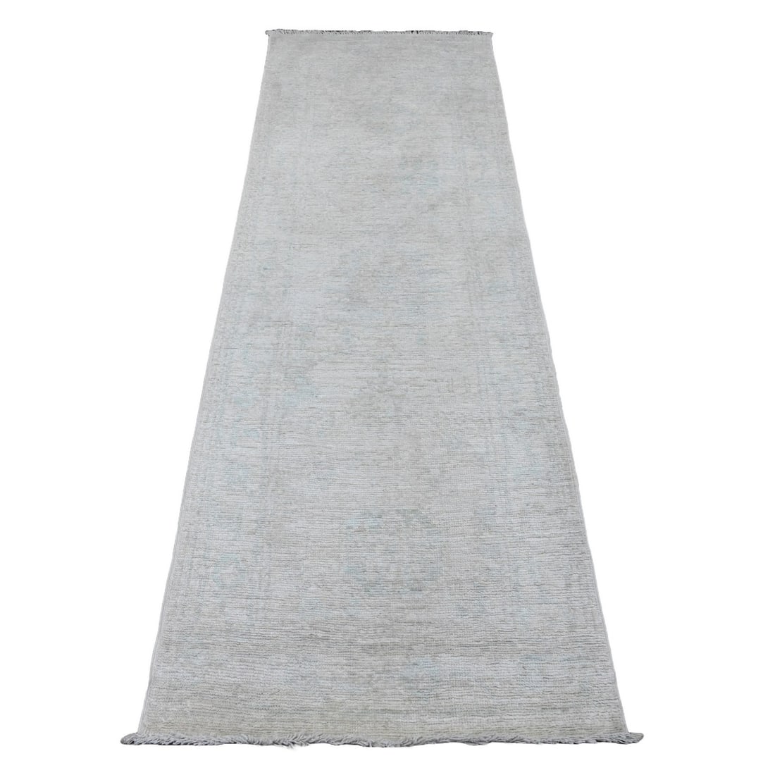 White Afghan Angora Oushak Hand-Knotted 100% Wool Runner Rug (2'7"x7'9"): White Afghan Angora Oushak Hand-Knotted 100% Wool Runner Rug (2'7"x7'9") Experience the timeless beauty of traditional Afghan craftsmanship with this stunning White Oushak hand-knotted wool runner rug