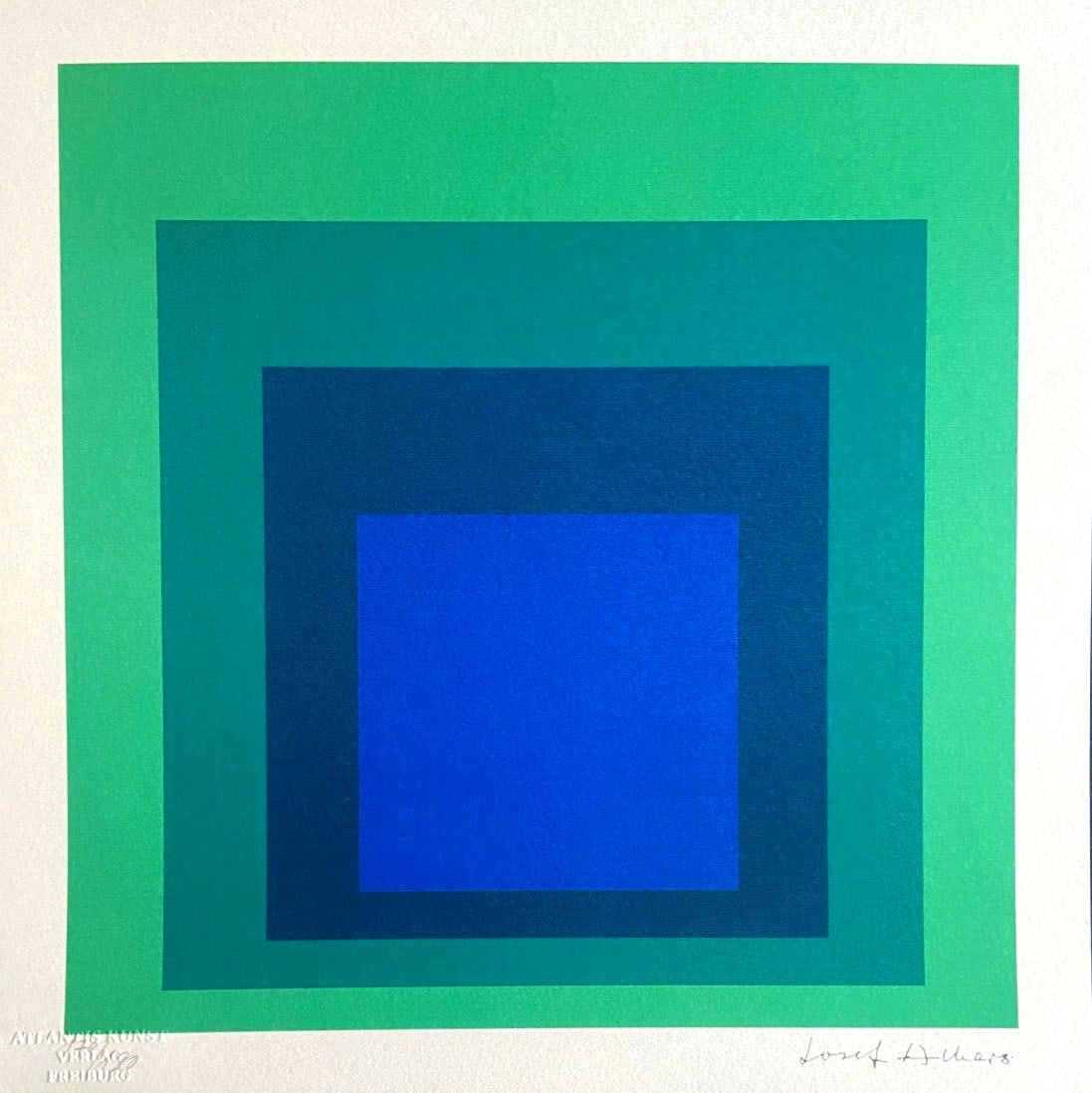 Stamp Josef Albers Lithograph Numbered O.P.: Stamp Josef Albers Lithograph Numbered O.P. A rare opportunity to own a piece of modern art history, this limited edition lithograph by Josef Albers is a stunning tribute to the square. Printed in