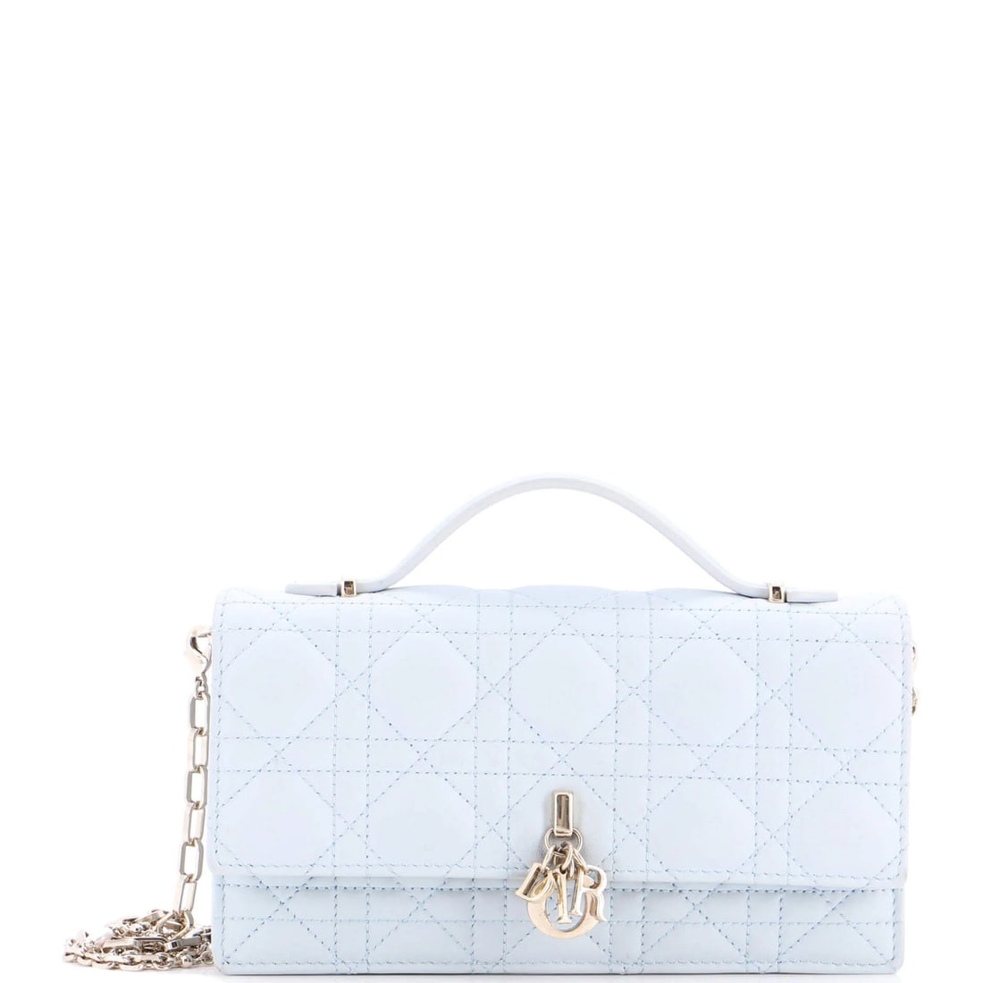 Christian Dior Mini Lambskin Cannage Quilt Top Handle Flap Bag: Christian Dior Mini Lambskin Cannage Quilt Top Handle Flap Bag Experience the timeless elegance of Christian Dior's iconic Mini Lambskin Cannage Quilt Top Handle Flap Bag, crafted from luxurious blue