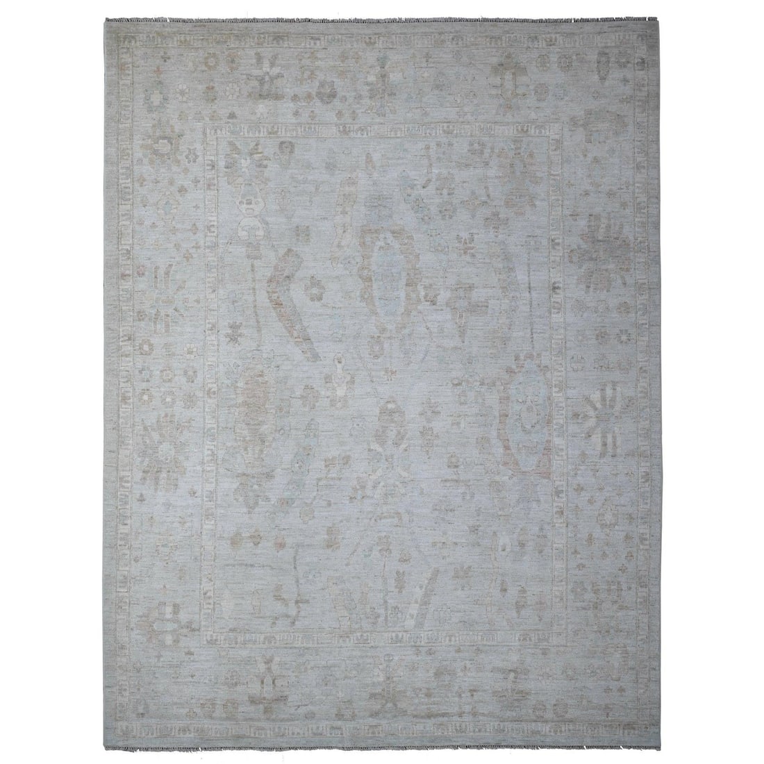Rug 9'x11'10" Medium Gray Vegetable Dyes Afghan Angora Oushak Oriental: Rug 9'x11'10" Medium Gray Vegetable Dyes Afghan Angora Oushak Oriental Experience the rich history and craftsmanship of Afghanistan with this stunning 9'x11'10" Oushak-style rug, hand-knotted from hig
