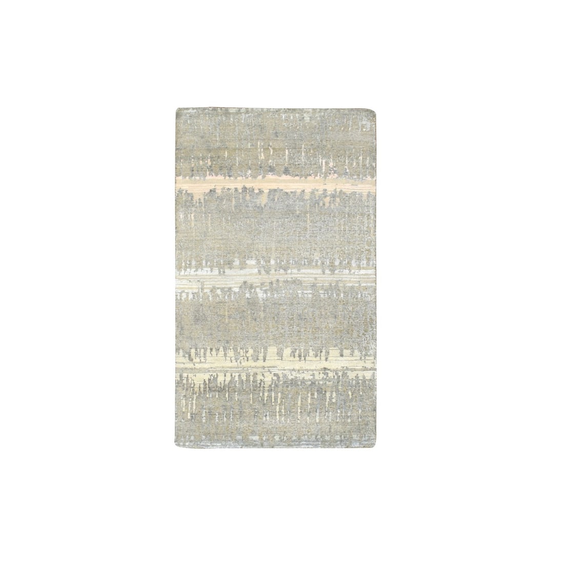 Silk 3'x5' Shades of Gray Hand Knotted Cardiac Design Textured Wool and: Silk 3'x5' Shades of Gray Hand Knotted Cardiac Design Textured Wool and Experience the timeless elegance of India's finest craftsmanship with this stunning 3'x5' hand-knotted wool and silk rug, boasti