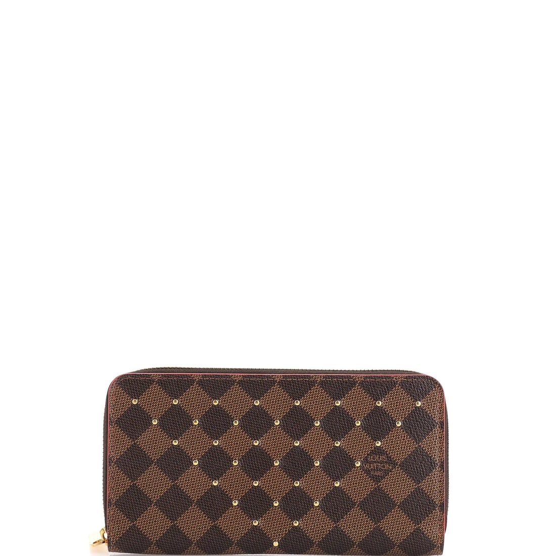 Damier Louis Vuitton Zippy Wallet Studded: Damier Louis Vuitton Zippy Wallet Studded Add a touch of luxury to your everyday with the iconic Damier Louis Vuitton Zippy Wallet Studded, boasting a stylish brown canvas exterior and sleek gold