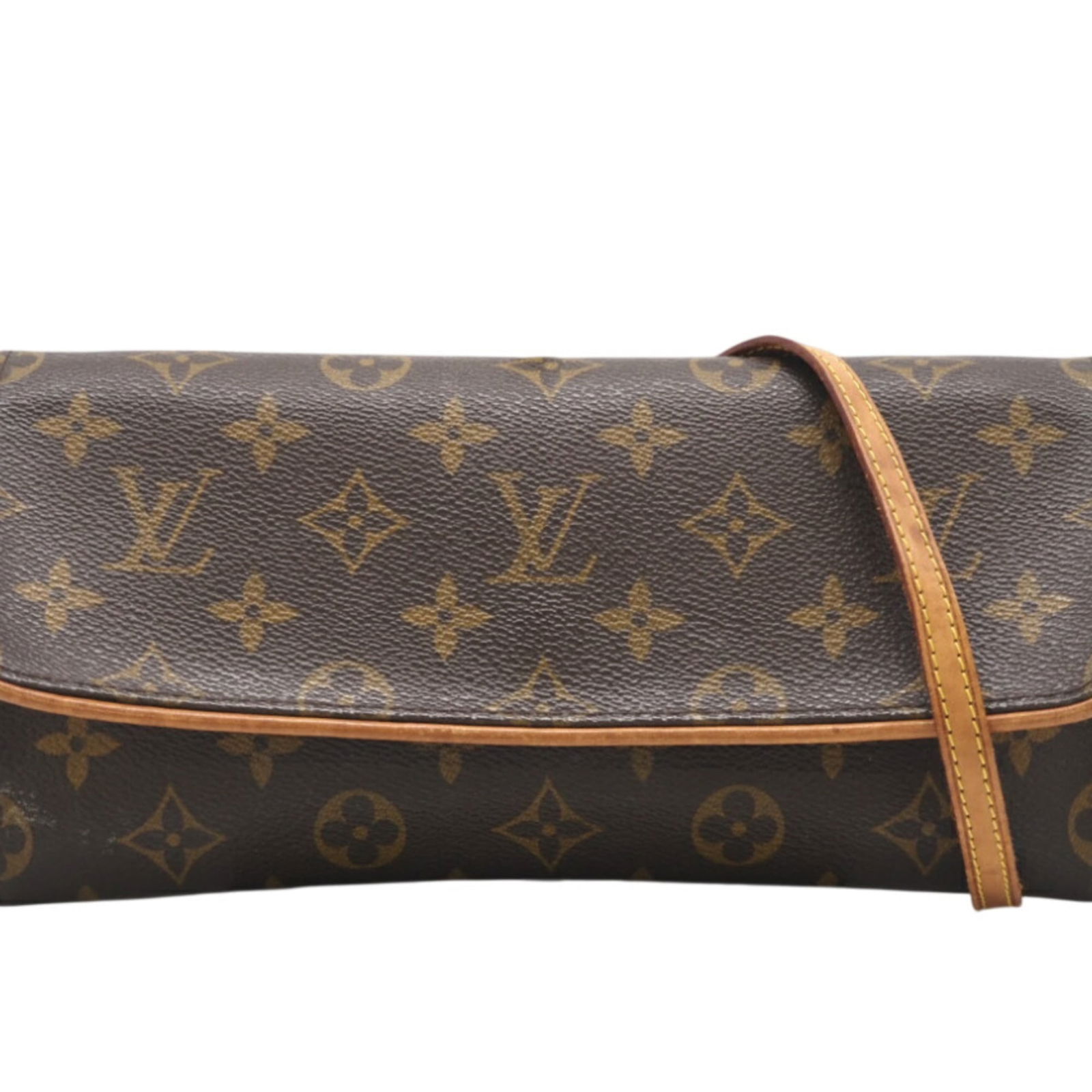 Louis Vuitton Pochette Shoulder Bag in Coated Canvas: Louis Vuitton Pochette Shoulder Bag in Coated Canvas This luxurious Louis Vuitton Pochette Shoulder Bag is crafted from durable coated canvas, boasting a timeless brown hue and elegant flap closure.