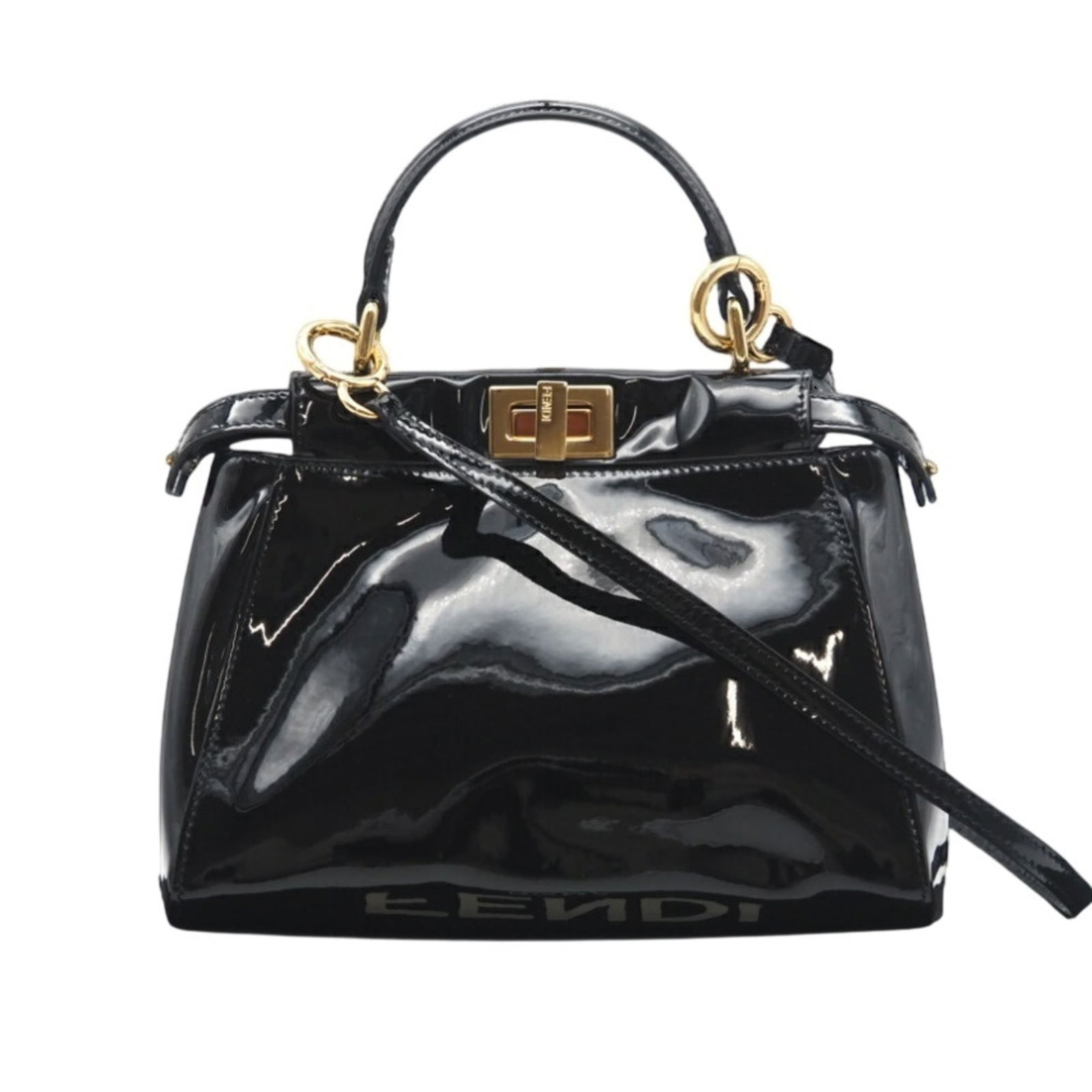 Fendi Patent Leather Shoulder Bag: Fendi Patent Leather Shoulder Bag Elevate your style with the iconic Fendi Patent Leather Shoulder Bag, boasting sleek black patent leather and a timeless design that exudes luxury. With its spacious