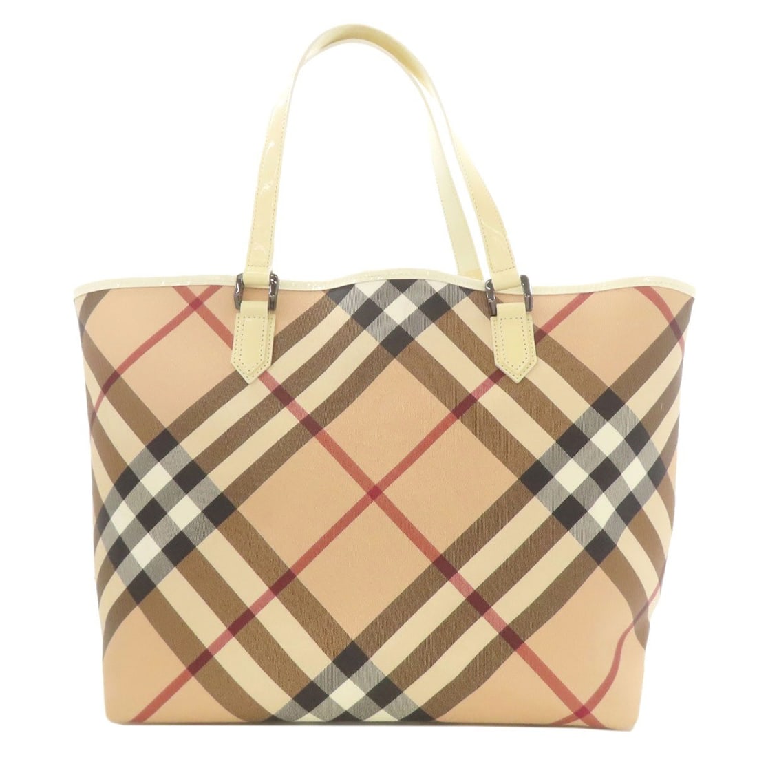 Burberry Check Tote Bag in PVC: Burberry Check Tote Bag in PVC Elevate your everyday style with the iconic Burberry check tote bag, crafted from durable PVC that adds a touch of modern sophistication to any outfit. This timeless