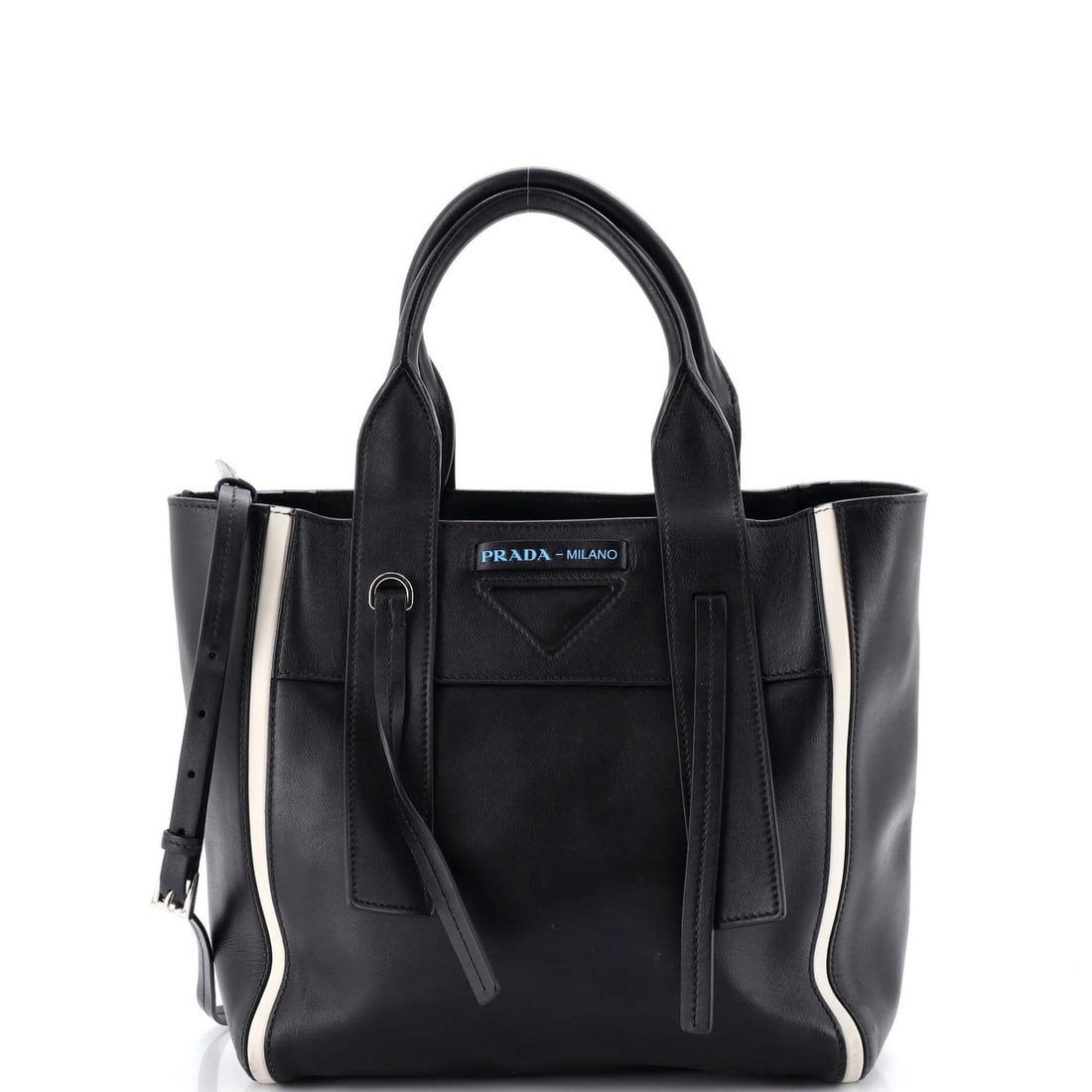 Medium Prada Ouverture Tote Grace Lux: Medium Prada Ouverture Tote Grace Lux A sleek and sophisticated medium Prada tote, the Ouverture Tote Grace Lux boasts a timeless design with heavy leather construction and silver hardware. With its