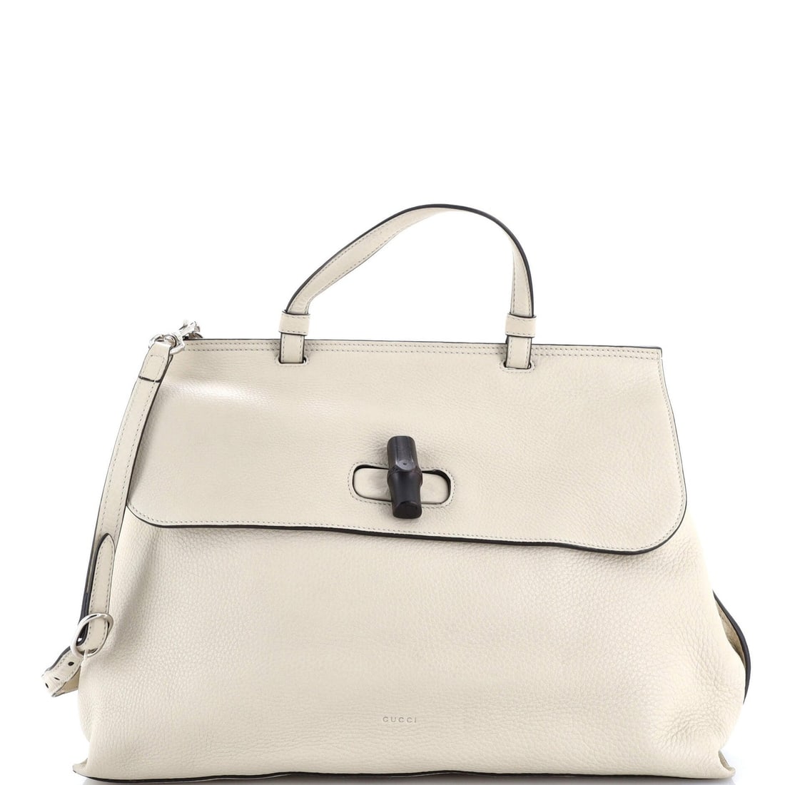 Gucci Large Leather Bamboo Top Handle Bag: Gucci Large Leather Bamboo Top Handle Bag Experience the timeless elegance of Gucci's Large Leather Bamboo Top Handle Bag, boasting neutral leather exterior and vibrant yellow interior. With its
