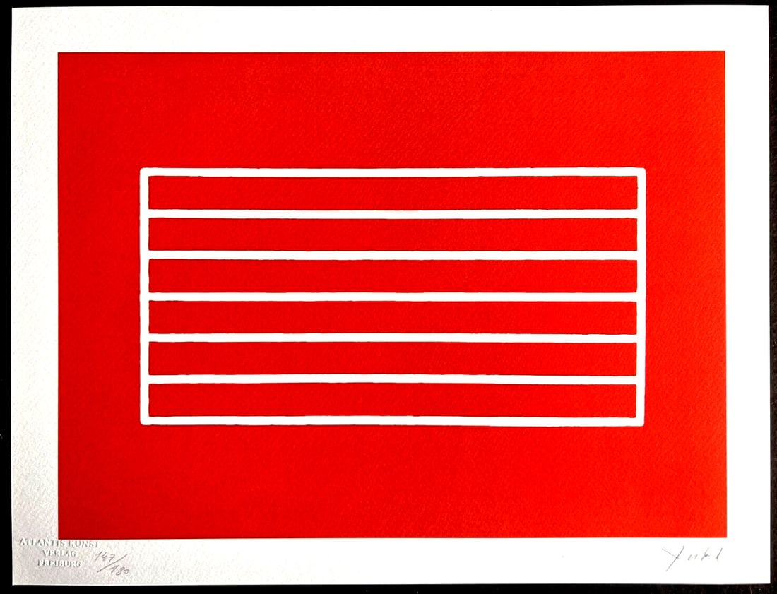 Donald Judd Lithograph Op #180 (Stamped): Donald Judd Lithograph Op #180 (Stamped) A rare opportunity to own a piece of modern art history, this 1987 Donald Judd lithograph is one of only 180 copies printed by esteemed publisher Atlantis Verl