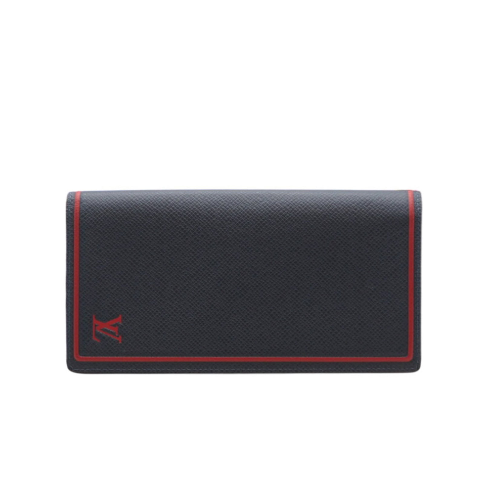 Louis Vuitton Bi-Fold Leather Wallet: Louis Vuitton Bi-Fold Leather Wallet A pre-owned Louis Vuitton bi-fold leather wallet in rich blue and bold red hues, crafted from high-quality calf leather that exudes classic sophistication. With