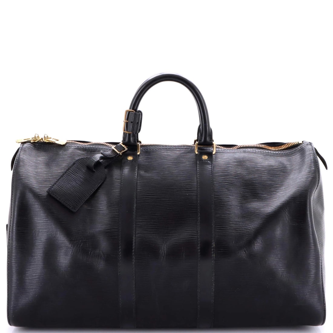 Louis Vuitton Epi Leather Keepall Bag 45: Louis Vuitton Epi Leather Keepall Bag 45 A rare opportunity to own a pre-owned Louis Vuitton Epi Leather Keepall Bag 45, boasting the iconic monogram pattern and signature gold hardware. With its clas