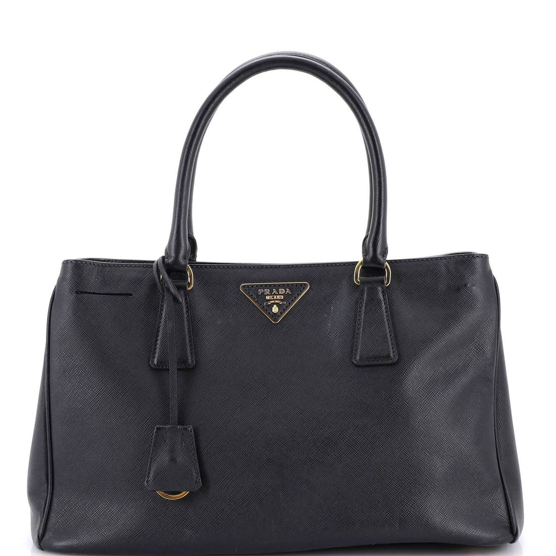 Prada Lux Open Tote in Saffiano Leather, Medium: Prada Lux Open Tote in Saffiano Leather, Medium The Prada Lux Open Tote in Saffiano Leather is a timeless classic, boasting a sleek black exterior and gold hardware that adds a touch of sophistication