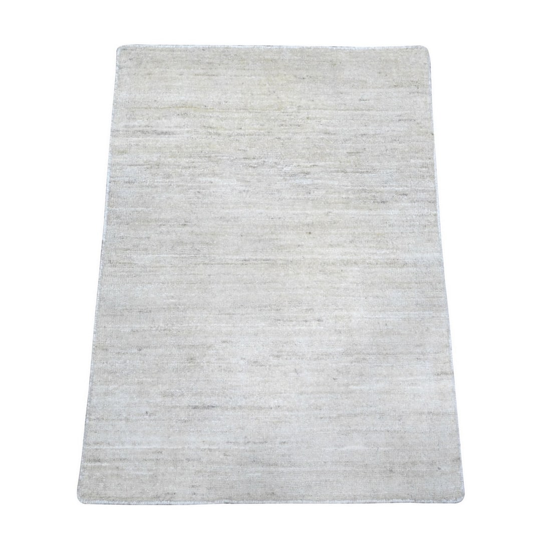 Rug 2'1"x3' Bone White Single Color Modern Peshawar Hand Knotted Wool Mat: Rug 2'1"x3' Bone White Single Color Modern Peshawar Hand Knotted Wool Mat Experience the timeless elegance of a traditional Afghan Peshawar hand-knotted wool rug, expertly crafted with a rich ivory bo