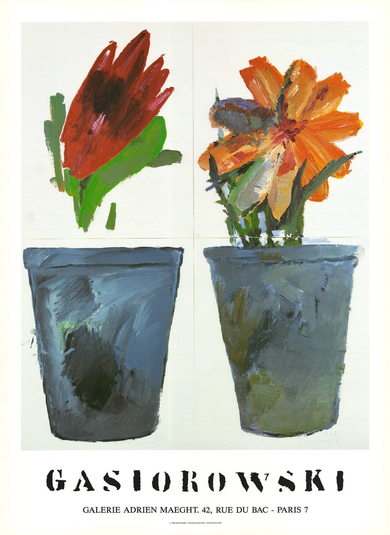 G GERALD GASIOROWSKI Pots De Fleurs #85/ 86 29" x 21.25" Poster 1993 Contemporary: G GERALD GASIOROWSKI Pots De Fleurs #85/ 86 29" x 21.25" Poster 1993 Contemporary A stunning example of modern contemporary art, this 1993 offset lithograph poster by Gerald Gasiorowski showcases the