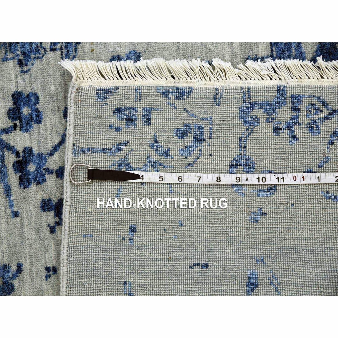 Rug 10'x13'8" Silver Zoroastrian Vase Design Wool and Silk Hand Knotted - 12