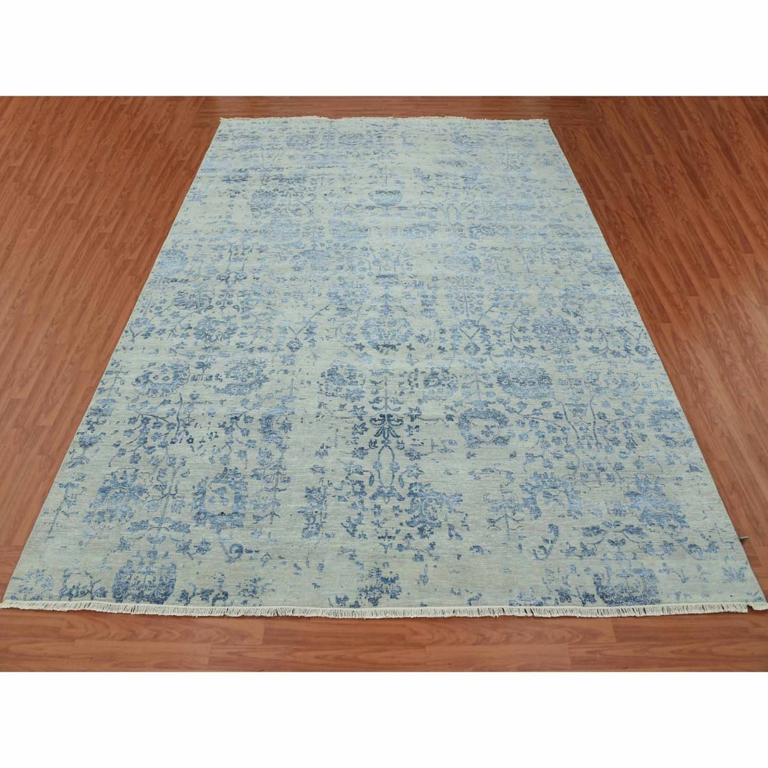 Rug 10'x13'8" Silver Zoroastrian Vase Design Wool and Silk Hand Knotted - 3