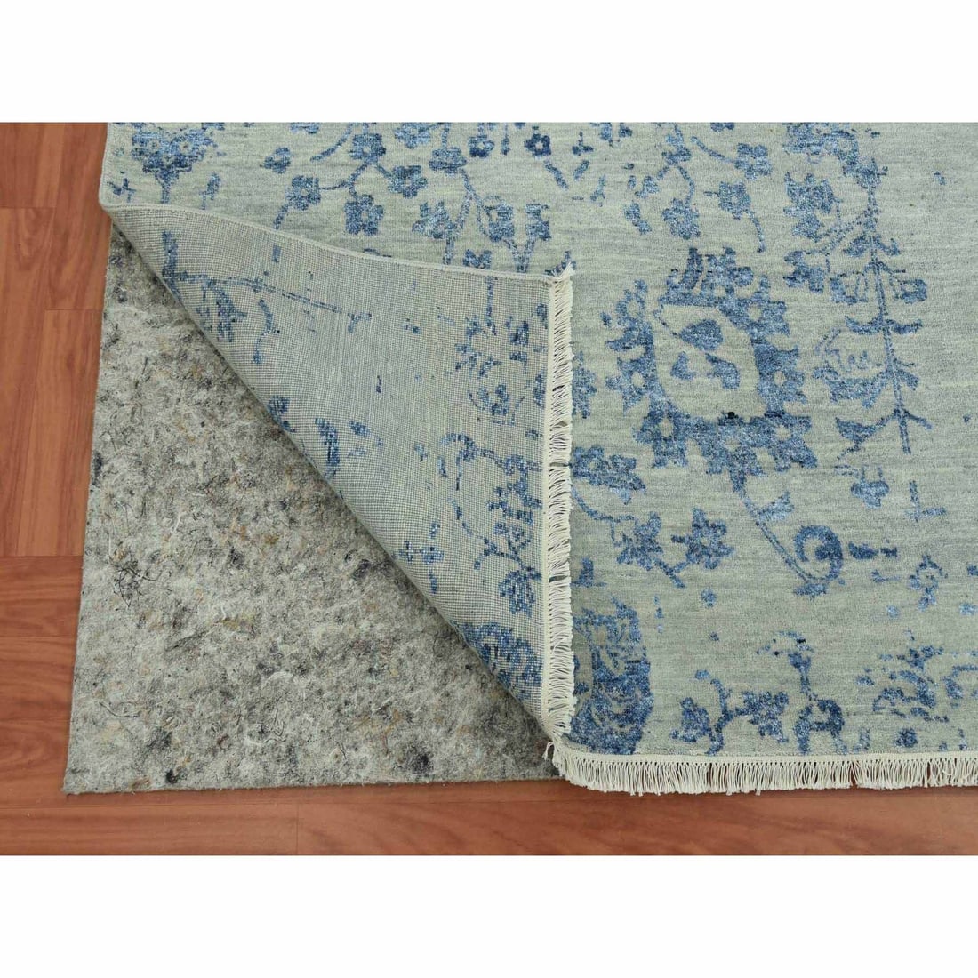 Rug 10'x13'8" Silver Zoroastrian Vase Design Wool and Silk Hand Knotted - 5