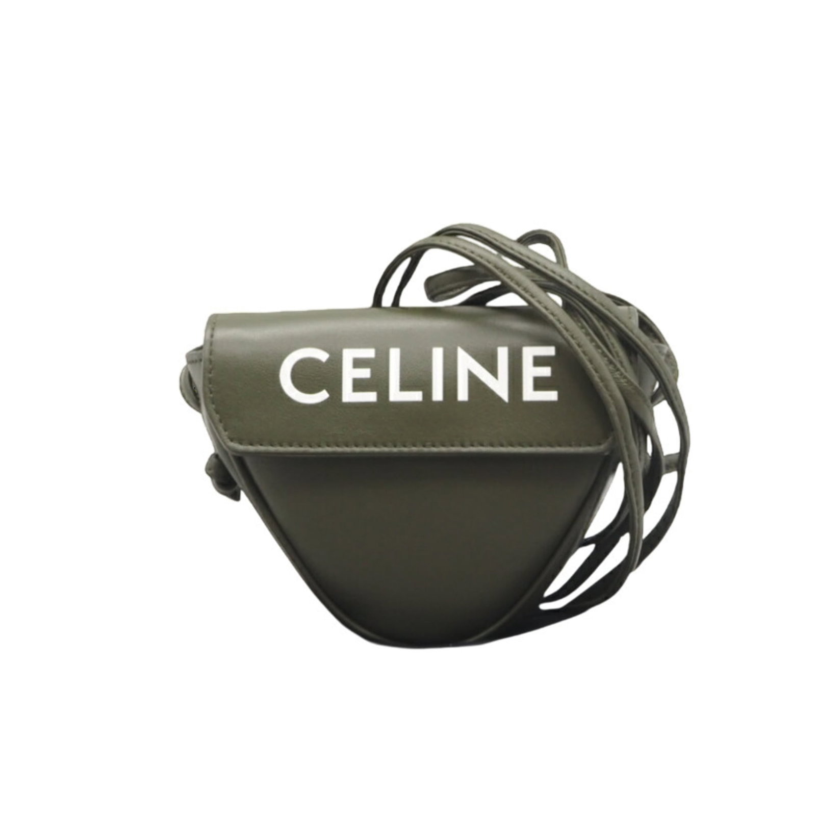 Celine Leather Shoulder Bag: Celine Leather Shoulder Bag A timeless Celine leather shoulder bag, crafted from high-quality khaki or white leather, boasts a classic flap closure and adjustable strap for a versatile fit. With its c