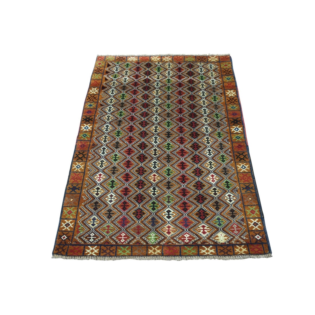 Rug 3'1"x4'8" Geometric Design Hand Made 100% Wool Colorful Afghan Tribal: Rug 3'1"x4'8" Geometric Design Hand Made 100% Wool Colorful Afghan Tribal Experience the rich cultural heritage of Afghanistan in this stunning, hand-knotted 100% wool rug featuring an intricate