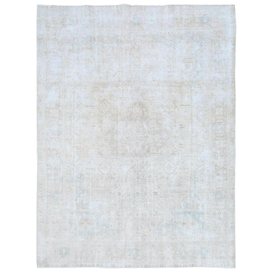 Rug 8'1"x10'9" Beige Vintage Farsian Hand Knotted Worn Wool Distressed: Rug 8'1"x10'9" Beige Vintage Farsian Hand Knotted Worn Wool Distressed Add warmth and character to your space with this stunning vintage Farsian hand-knotted rug, crafted from 100% wool and boasting a