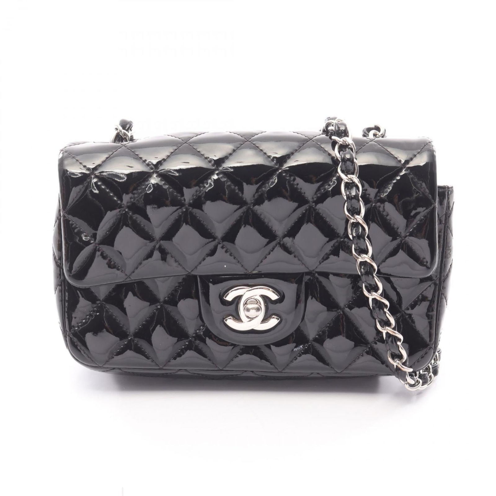 Chanel Shoulder Bag in Patent Leather: Chanel Shoulder Bag in Patent Leather Elevate your style with this iconic Chanel shoulder bag, crafted from luxurious patent leather that adds a touch of sophistication to any outfit. With its sleek