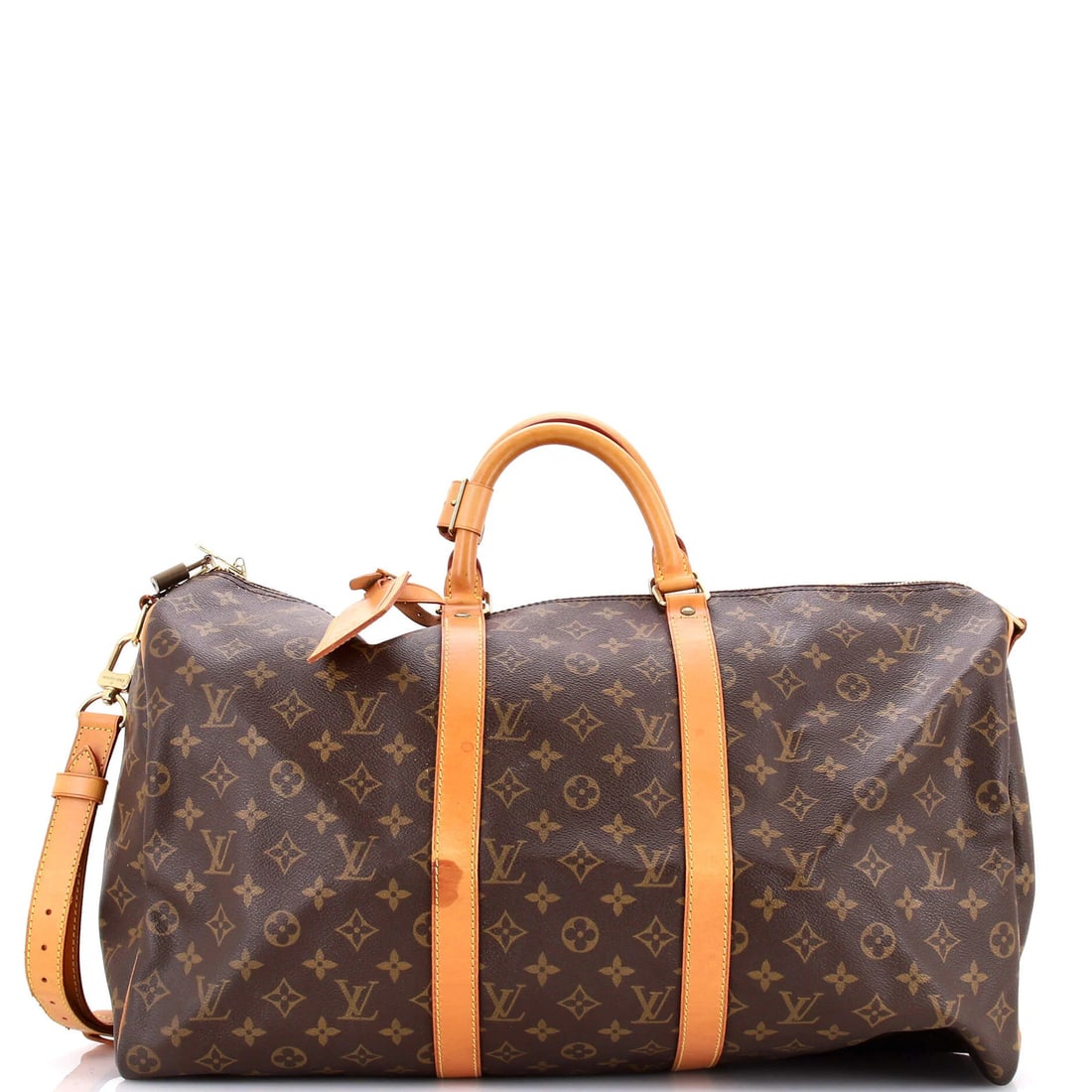 Louis Vuitton Keepall Bandouliere Bag (Monogram Canvas) - 50: Louis Vuitton Keepall Bandouliere Bag (Monogram Canvas) - 50 A luxurious Louis Vuitton Keepall Bandouliere Bag in rich brown Monogram Canvas, boasting classic duffle style and gold hardware, is up
