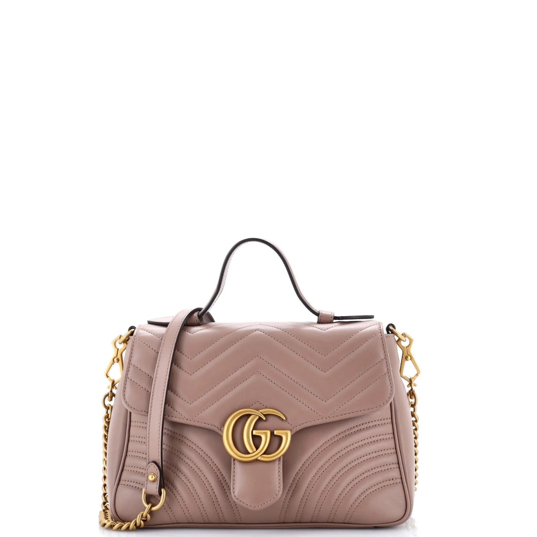 Gucci GG Marmont Small Matelasse Leather Top Handle Flap Bag: Gucci GG Marmont Small Matelasse Leather Top Handle Flap Bag Experience the timeless elegance of Gucci's iconic GG Marmont Small Matelasse Leather Top Handle Flap Bag, boasting a neutral exterior and