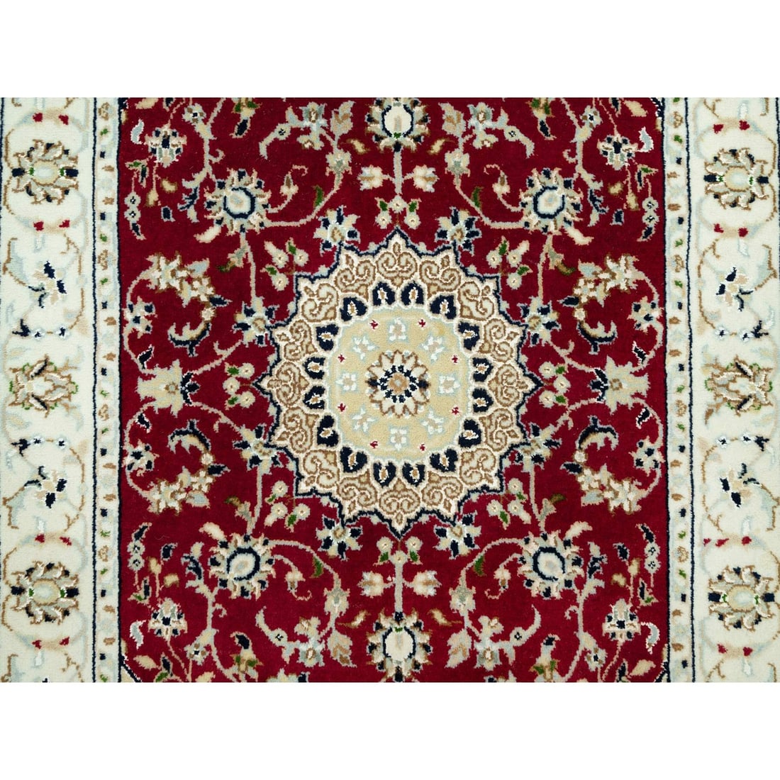Sun Dried Tomato Red Nain Central Medallion Hand Knotted 2'7"x4'1" Rug - 5