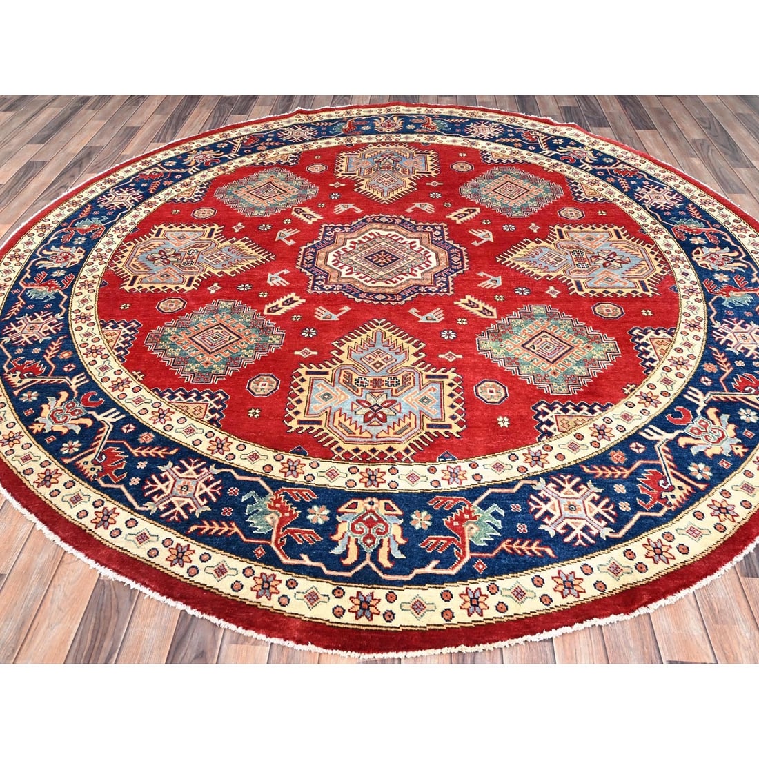 Rug 9'x9' Rufous Red Special Kazak Wool Hand Knotted Round - 3