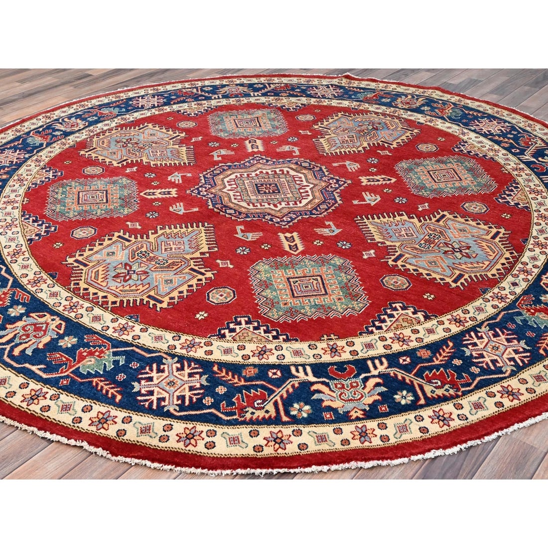 Rug 9'x9' Rufous Red Special Kazak Wool Hand Knotted Round - 4