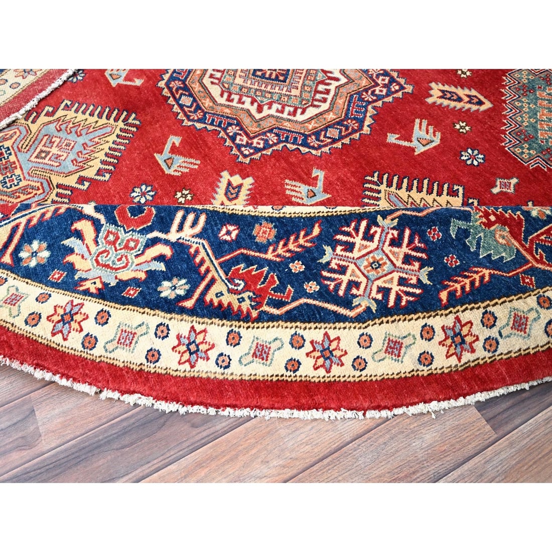 Rug 9'x9' Rufous Red Special Kazak Wool Hand Knotted Round - 5